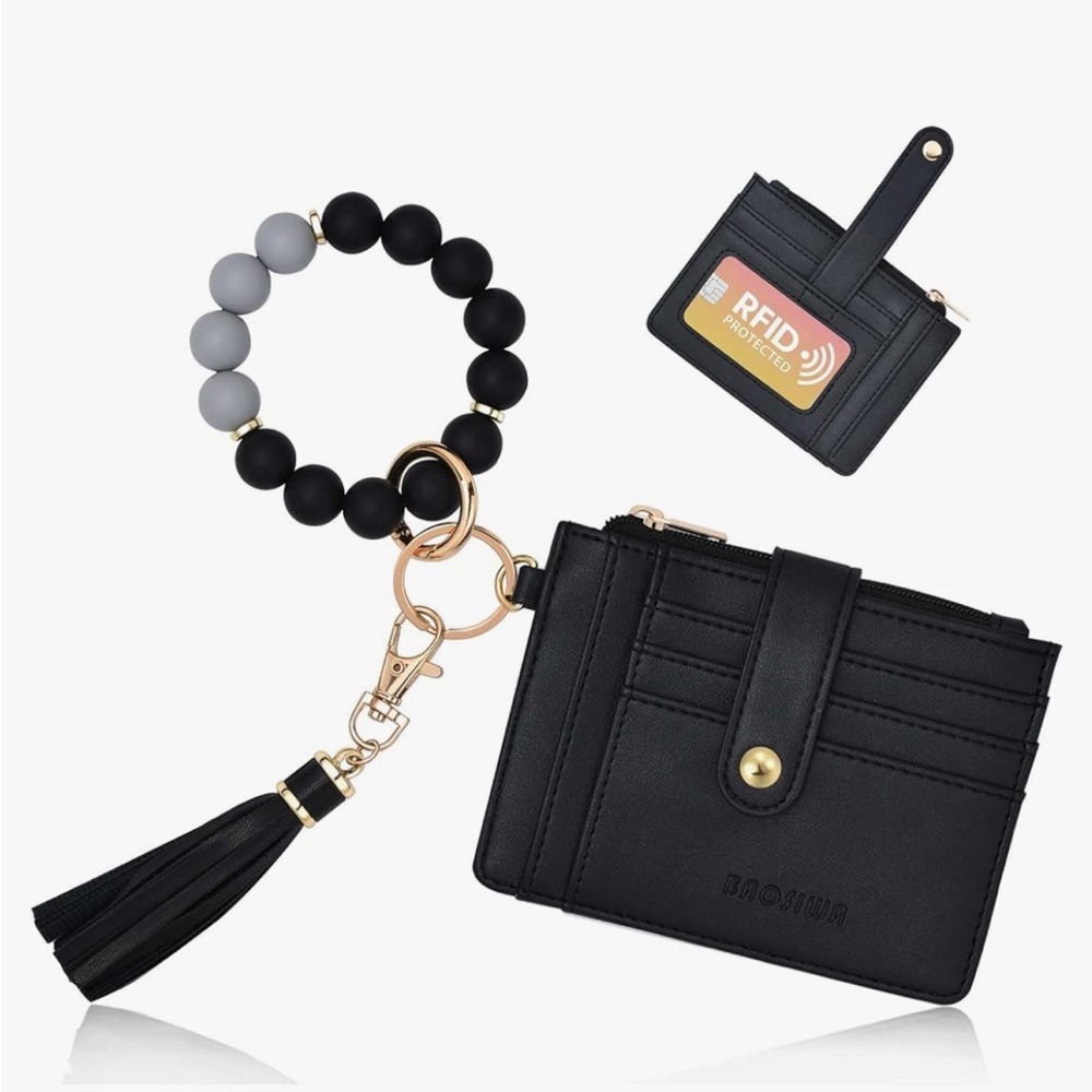 Women’s Keychain Wallet Card Holder Black and Gray